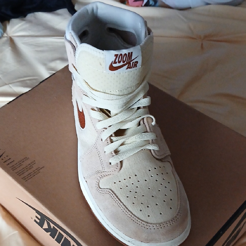 Jordan 1 Cream and Brown Mid-Top Sneakers